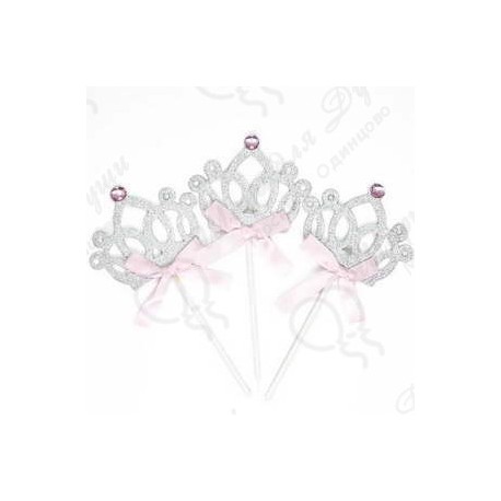 Топпер Корона для принцессы Серебро/Розовый с блестками 3 шт