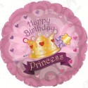 Фольгированный круг - С Днем рождения корона принцессы, розовый, 86 см.