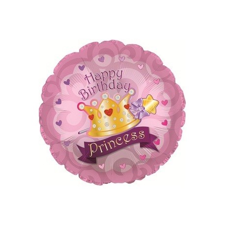Фольгированный круг - С Днем рождения корона принцессы, розовый. 86 см.