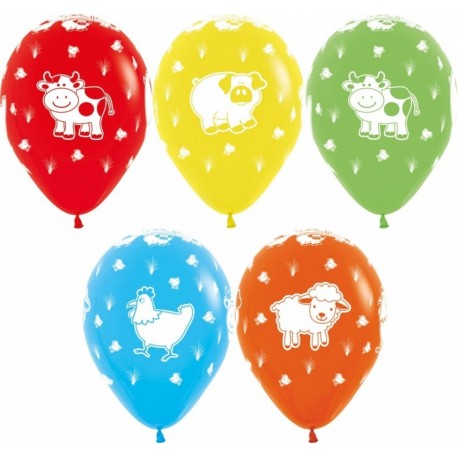 Воздушный шар - Веселая ферма, ассорти, пастель, 30 см.