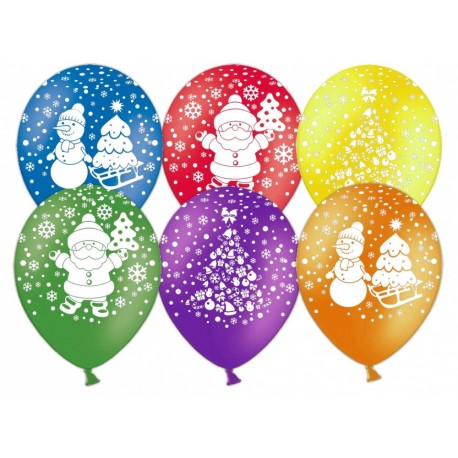 Воздушный шар - Новый год (дед мороз, елочка, снеговик), ассорти, пастель., 30 см.