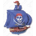 Фигурный шар - пиратский корабль, синий.