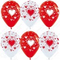 Воздушный шар 30 см. множество сердец (бело-красный)