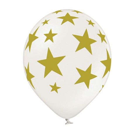 Купить Воздушный шар золотые звезды, белый, 30 см.