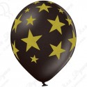 Воздушный шарик 30 см. Золотые Звезды(черные)