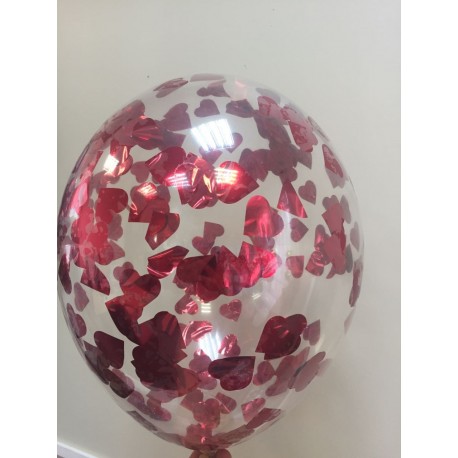 Воздушный шар 30 см с конфетти - сердца красные, 30 см.