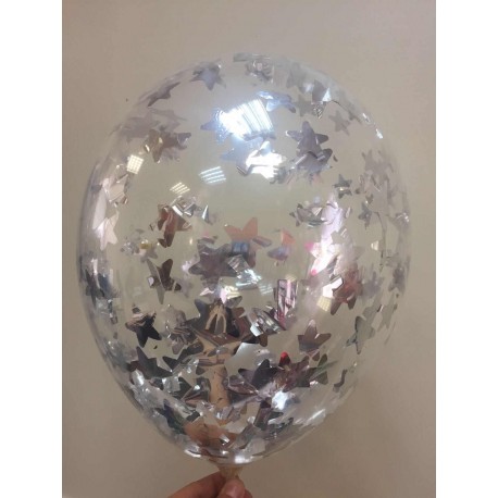 Воздушный шар c конфетти - звезды серебро, 30 см.