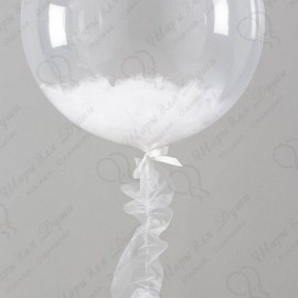 Шар Сфера 3D, Bubble с перьями белый, прозрачный, (18''/46 см).
