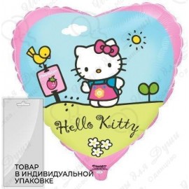 Фольгированное Сердце Hello Kitty Котенок в саду Розовый(46см)