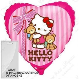 Фольгированное Сердце Hello Kitty Котенок и любимые игрушки Розовый(46см)