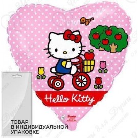 Фольгированное Сердце Hello Kitty Котенок на велосипеде Розовый(46см)