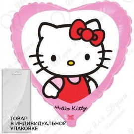 Фольгированное Сердце Hello Kitty Котенок с бантиком Розовый(46см)