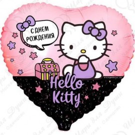 Фольгированное Сердце Hello Kitty С Днем Рождения Розовый(46см)