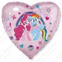 Фольгированное Сердце My Little Pony Лошадки Пинки Пай и Радуга Розовый(46см)
