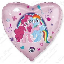 Фольгированное Сердце My Little Pony Лошадки Пинки Пай и Радуга Розовый(46см)