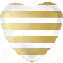 Фольгированное Сердце Белые полоски Золото(46см)