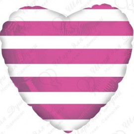 Фольгированное Сердце Белые полоски Розовый(46см)