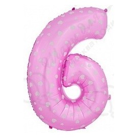 Фольгированная цифра 6, розовая.
