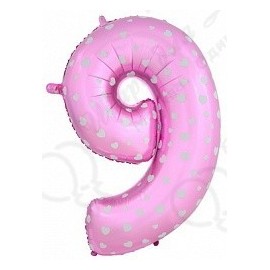 Фольгированная цифра 9, розовая.